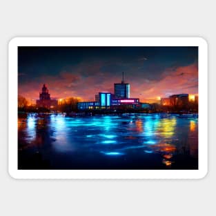 Neon Klaipedia City Skyline With Buildings In Neonlight / Lithuania Sticker